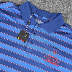 Under Armour Polo Shirt Mens 2XL Blue Striped Sandals Emerald Reef Golf Club NWT